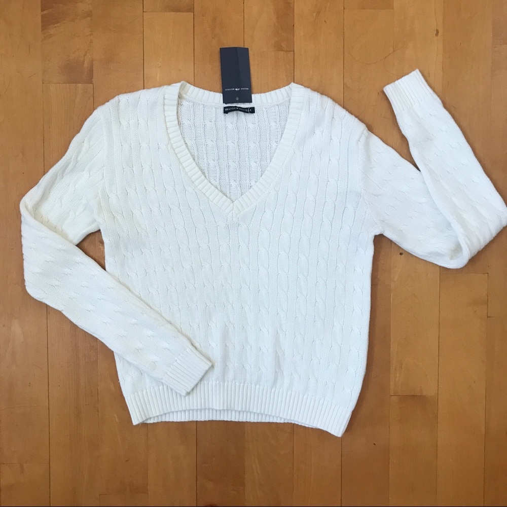 Brandy Melville White V-Neck Sweater NWT
